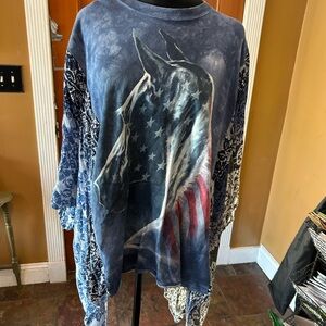 Upcycled The Mountain Blue and Gray Graphic Top